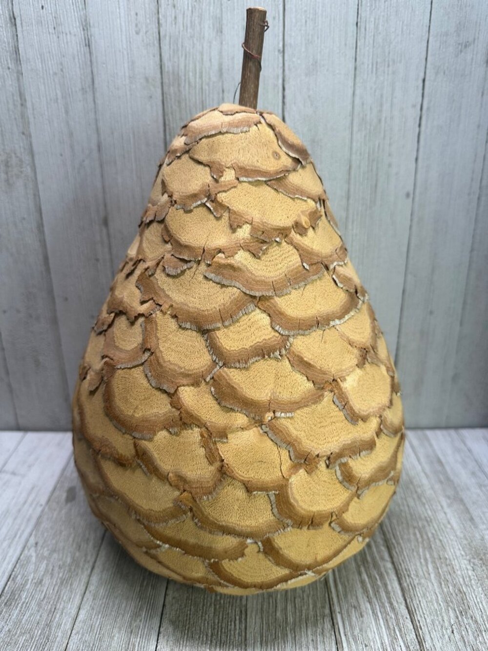 Vintage Natural Wood Chip Covered Pear Fruit Table Centerpiece Decor 12'' Tall